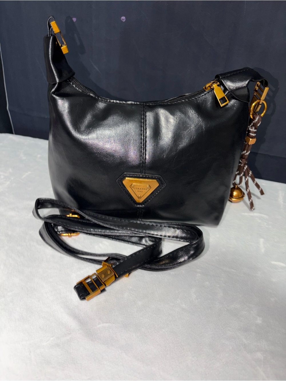 Black  Shoulder Bag with Gold Hardware